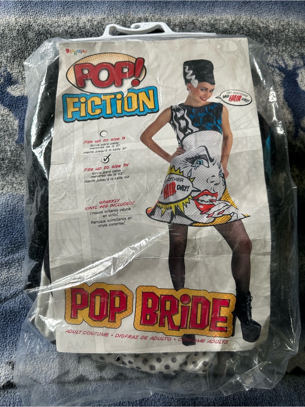 Pop Fiction Pop Bride Adult Costume - Black, White, Blue Accents Medium NWOT